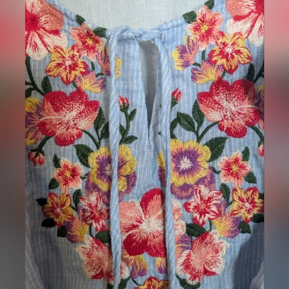 Savanna Jane Plus Size Floral Embroidered Striped Sleeveless Blouse Top 1X NWT - Picture 2 of 10